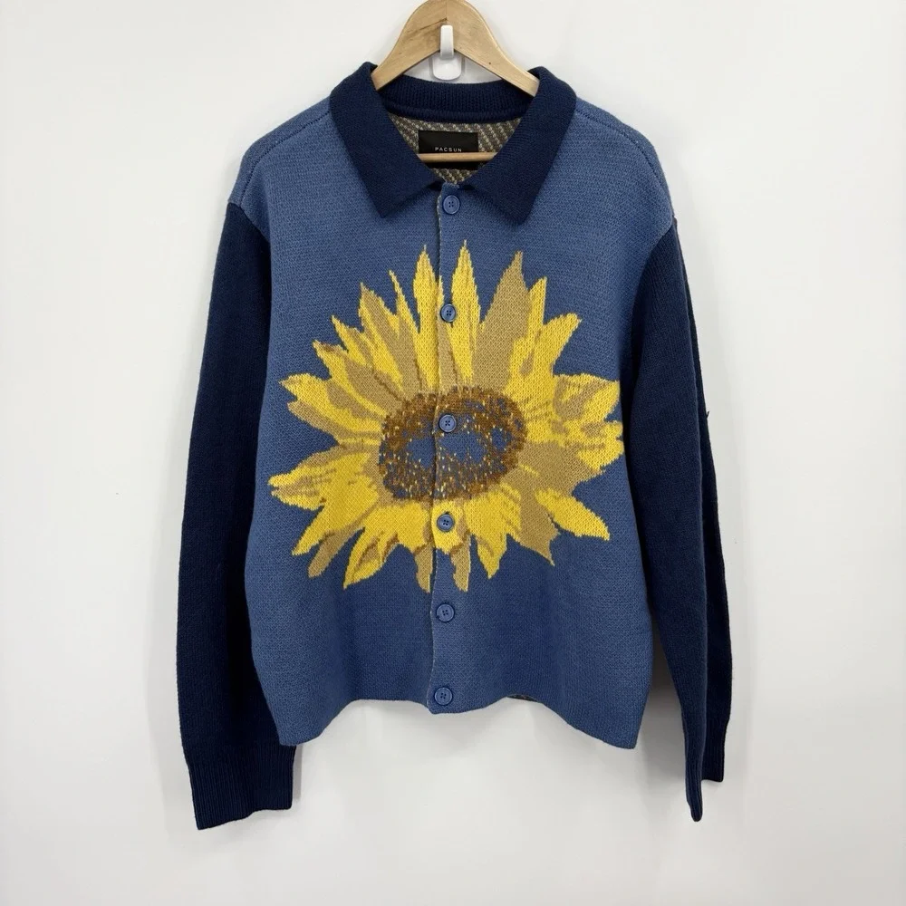 Pacsun Sunflower Cardigan Sweater Medium Indie Artsy Novelty Whimsy Twee Retro